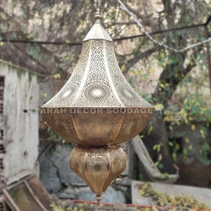 Handmade Moroccan Brass Pendant Light: Antique Style Chandelier