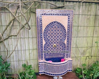 Moroccan Mosaic Fountain , Moroccan zellige Fountain ,  Moroccan Mosaic Tile Fountain , Wall mosaic fountain .