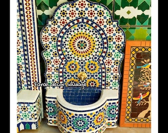 Garden Moroccan fountain mosaic , Moroccan Tile Fountain , Moroccan Mosaic Fountain , Wall mosaic fountain , Garden and Indoor fountain .
