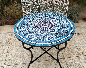 Mosaic Table, Round MosaicTable top with iron legs, Custom your outdoor dining table or indoor table, Handmade Mosaic Table .
