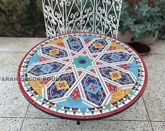 Moroccan  Mosaic Table Handmade , Handcrafted Round Moroccan Outdoor/ Indoor Mosaic , Mosaic Table, Moroccan decor