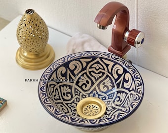 Ceramic Sink , Moroccan ceramic sink , handmade and hand painted , handmade sink , Bathroom Sink Basin , Pottery Sink .