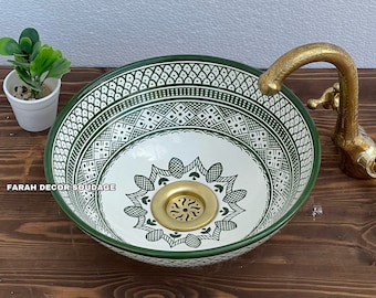 Green Moroccan Sink Washbasin Wash Basin Ceramic Handmade Hand Painted -  Moroccan Pottery washbasin - handmade sink