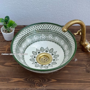 Green Moroccan Sink Washbasin Wash Basin Ceramic Handmade Hand Painted -  Moroccan Pottery washbasin - handmade sink