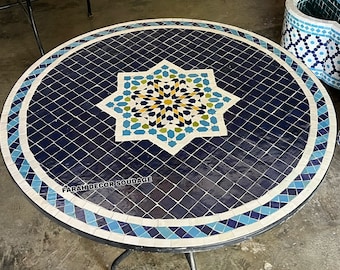 Personalized Handmade Moroccan Mosaic Table | Authentic Moroccan Mosaic Zellige Wrought Iron Bistro Table