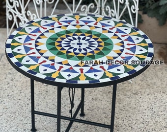 Handmade round mosaic table outdoor & indoor - Mid century coffee table - Moroccan mosaic tile table - Farmhouse garden table mosaic