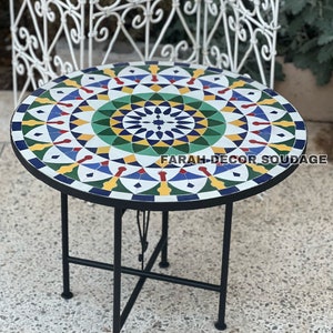 Handmade round mosaic table outdoor & indoor - Mid century coffee table - Moroccan mosaic tile table - Farmhouse garden table mosaic