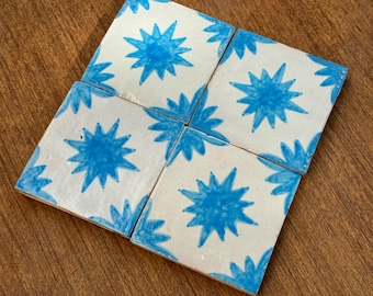 Handmade Moroccan Ceramic Tile -  Hand-Painted 10x10 cm Decorative Wall Decor for for Kitchen & Bathroom .