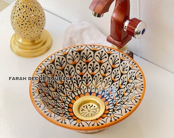 Moroccan Sink Washbasin Wash Basin Ceramic Handmade Hand Painted - Bathroom & Kitchen sink - Moroccan washbasin.