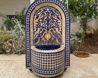 Handmade Mosaic Fountain for outdoor and Garden decor, Tree of life Mosaic Fountain, water inside fountain .
