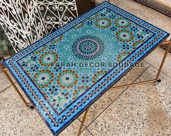 Personalized Handmade Moroccan Mosaic Table | Authentic Moroccan Mosaic Zellige Wrought Iron Bistro Table .