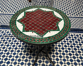 MOROCCAN TABLE, Luxury Furniture, OUTDOOR Coffee Table, Mosaic Resin Top Metal Base Frame Outdoor Table