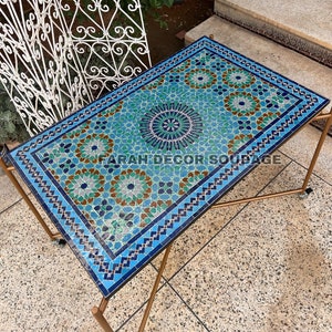 Personalized Handmade Moroccan Mosaic Table | Authentic Moroccan Mosaic Zellige Wrought Iron Bistro Table .