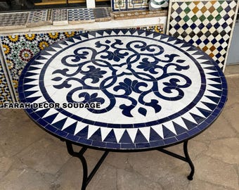 Handmade round mosaic table outdoor & indoor - Mid century coffee table - Moroccan mosaic tile table .