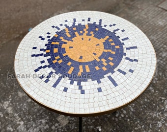 Moroccan  Mosaic Table Handmade , Handcrafted Round Moroccan Outdoor/ Indoor Mosaic , Mosaic Table, Multi-Color  , Moroccan decor