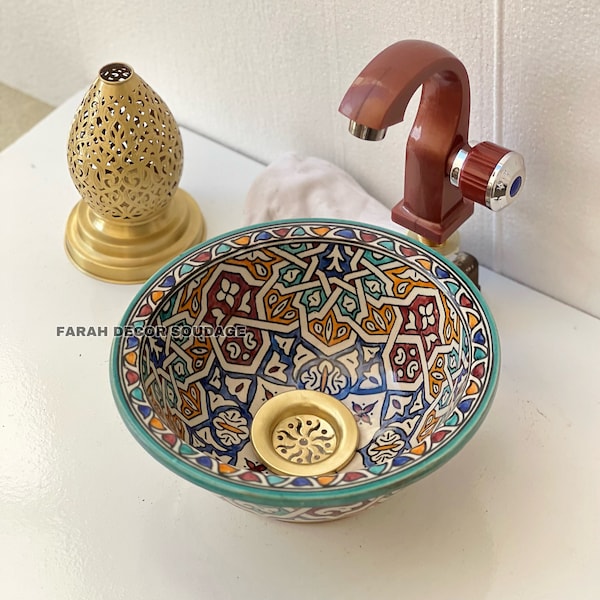 Lavabo de lavabo marroquí Lavabo de cerámica hecho a mano pintado a mano - Fregadero de cerámica marroquí - Fregadero hecho a mano de cerámica.