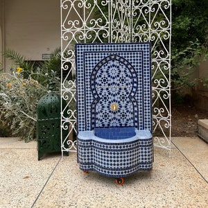 Garden fountain mosaic , Moroccan Mosaic Tile Fountain , Moroccan Mosaic Fountain , Wall mosaic fountain Indoor Decor .