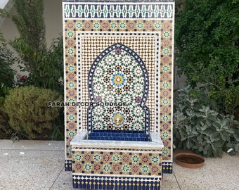 Moroccan Mosaic Fountain, Authentic Moorish Water Fountain, Handmade Moroccan Patio and Fountain Garden Decor, Fountain for Home