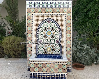 Moroccan Mosaic Fountain, Authentic Moorish Water Fountain, Handmade Moroccan Patio and Fountain Garden Decor, Fountain for Home