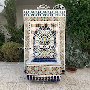 Moroccan Mosaic Fountain, Authentic Moorish Water Fountain, Handmade Moroccan Patio and Fountain Garden Decor, Fountain for Home