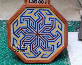 Handmade Moroccan Zellige - Moroccan Mosaic Wall Decor - Zellige Tiles Home Decor - Alhambra Wall Mosaic Art - Wood Frame - Moroccan Decor .