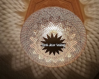 Moroccan Ceiling Light Fixture , Authentic Pendant Lamp ,  Moroccan Ceiling Light Made of brass , Moroccan Lamp .