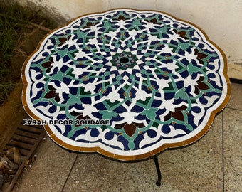 Artistic Moroccan Mosaic Table with Handcrafted Zellige – Amazing Moroccan Zellige Mosaic - Authentic Tile Table.