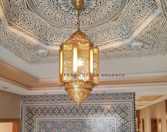 Moroccan Pendant Light Brass , Ceiling pendant Antique Brass , Moroccan Lamp , Ceiling Light , Light fixture , Moroccan lighting .