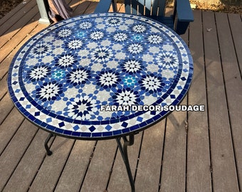 Table en mosaïque marocaine faite à la main, table en mosaïque extérieure/intérieure marocaine ronde fabriquée à la main, table de bistro en mosaïque