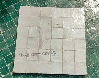 12"×12" Handmade Moroccan Zellige - Natural White Zellige - Fez Handmade Clay Terracotta Tile