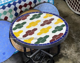 Moroccan  Mosaic Table Handmade , Handcrafted Round Moroccan Outdoor/ Indoor Table , Mosaic Table Multi-Color