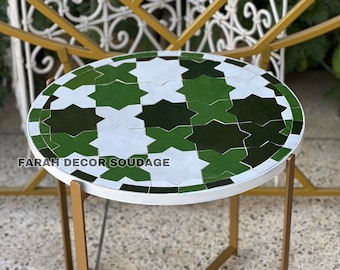Handmade Moroccan Mosaic Table, Handcrafted Round Moroccan Outdoor/ Indoor Mosaic Table - Mid Century Mosaic Table