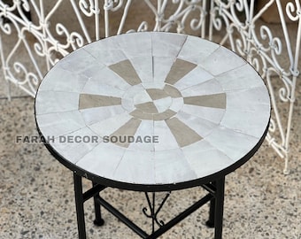 Moroccan bistro table , Mosaic Table Handmade Round for Outdoor / Indoor , Round Tile Table Top .
