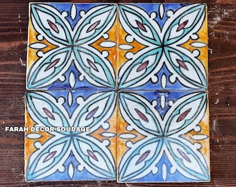 Carrelage marocain - Carrelage marocain peint à la main 4 po. × 4 po. - Carrelage de cuisine - Carrelage de salle de bain - Carrelage décoratif en céramique