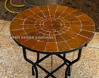Natural Ochre Mosaic Table, Handcrafted Round Outdoor/ Indoor Mosaic Table, Unique Moroccan bistro table .