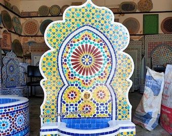 Garden Moroccan fountain mosaic , Moroccan Tile Fountain , Moroccan Mosaic Fountain , Wall mosaic fountain , Garden and Indoor fountain .