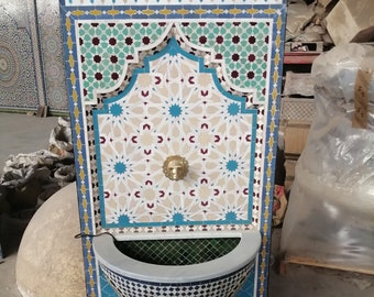 Moroccan Mosaic Tile Fountain, Wall mosaic fountain, Garden and Indoor Mosaic Fountain, Mid Century wall water fountain