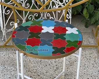 Garden Patio Handmade Outdoor Decor Table - Outdoor Indoor - Mid Century Mosaic Table - Handmade Colorful Artwork