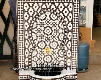 Black & White Moroccan Tile Fountain - Moroccan Mosaic Fountain - Wall mosaic fountain - Garden and Indoor fountain