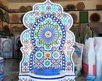 Moroccan Tile Fountain - Moroccan Mosaic Fountain - Wall mosaic fountain - Fountain Garden and Indoor fountain