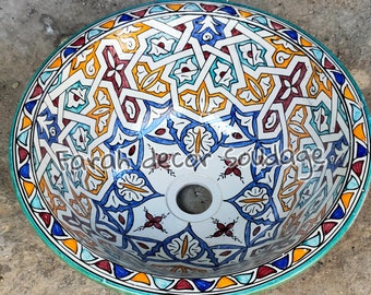 Moroccan Sink Washbasin Wash Basin Ceramic Handmade Hand Painted -  Moroccan Pottery washbasin - handmade sink - FREE BRASS DRAIN .
