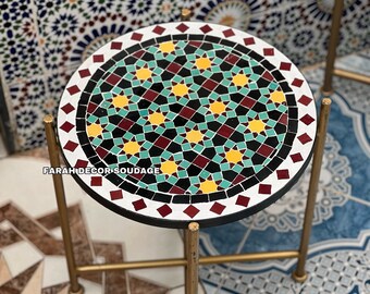 Moroccan Mosaic Tile Table - Handmade Mosaic Table - Zellige Table Top - Black Mosaic Table