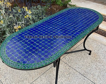 Personalized Handmade Moroccan Mosaic Table | Oval Moroccan Mosaic Zellige Wrought Iron Bistro Table .
