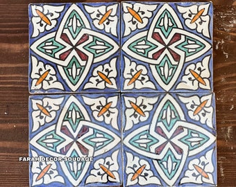 Hand Painted Zellige Tiles 4x4"- Kitchen Tiles - Bathroom Tiles - Ceramic Accent Tiles - Decorative Tiles Decor .
