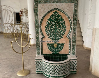 Garden Mosaic Fountain, Green Moroccan Mosaic Tile Fountain, Moroccan Mosaic Fountain, Wall Water mosaic fountain