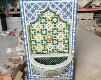 Moroccan Mosaic Fountain , Wall mosaic fountain , Garden and Indoor , Mosaic Fountain , wall water fountain