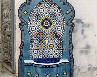 Large Garden Fountain mosaic, Moorish Mosaic Tile Fountain, Moroccan Mosaic Fountain, Wall mosaic fountain