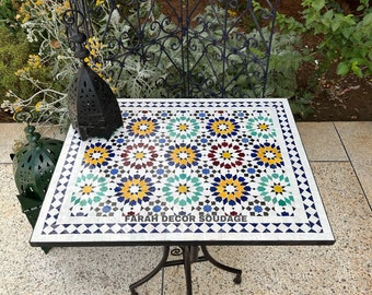 Handmade Moroccan Mosaic Table,Authentic Moroccan Mosaic Zellige Wrought Iron Bistro Table, Outdoor Moroccan Table