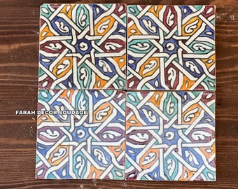 Hand Painted 4"x4" Zellige Tiles for Your Space - Ceramic Tiles for Your Bathroom and Kitchen - Decorative Tiles Decor