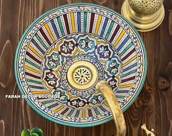 Ceramic Bathroom vessel Sink  - Wash Basin Ceramic Handmade Hand Painted -  Moroccan Pottery washbasin - handmade sink